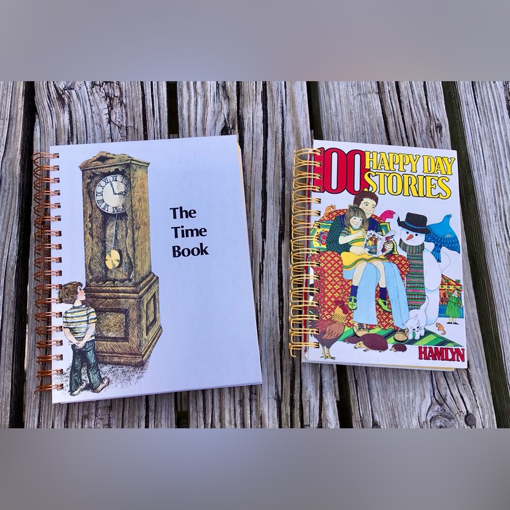 2 Handmade Repurposed Vintage Children Notebook Journal Time Book Happy Story